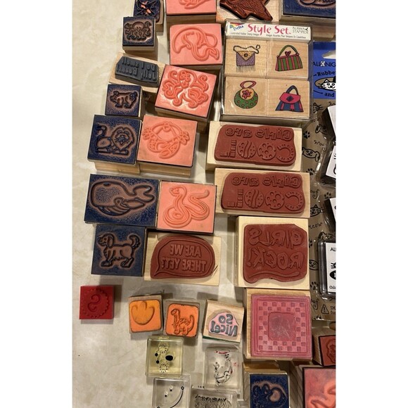99+ Mixed Lot Wooden Block Ink Stamps Cats Christmas Fish Animals Arts Crafts - Picture 11 of 13